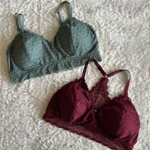 Maurices Plus Size 2X Lace Bralette Set Burgundy & Sage Green Wireless Racerback